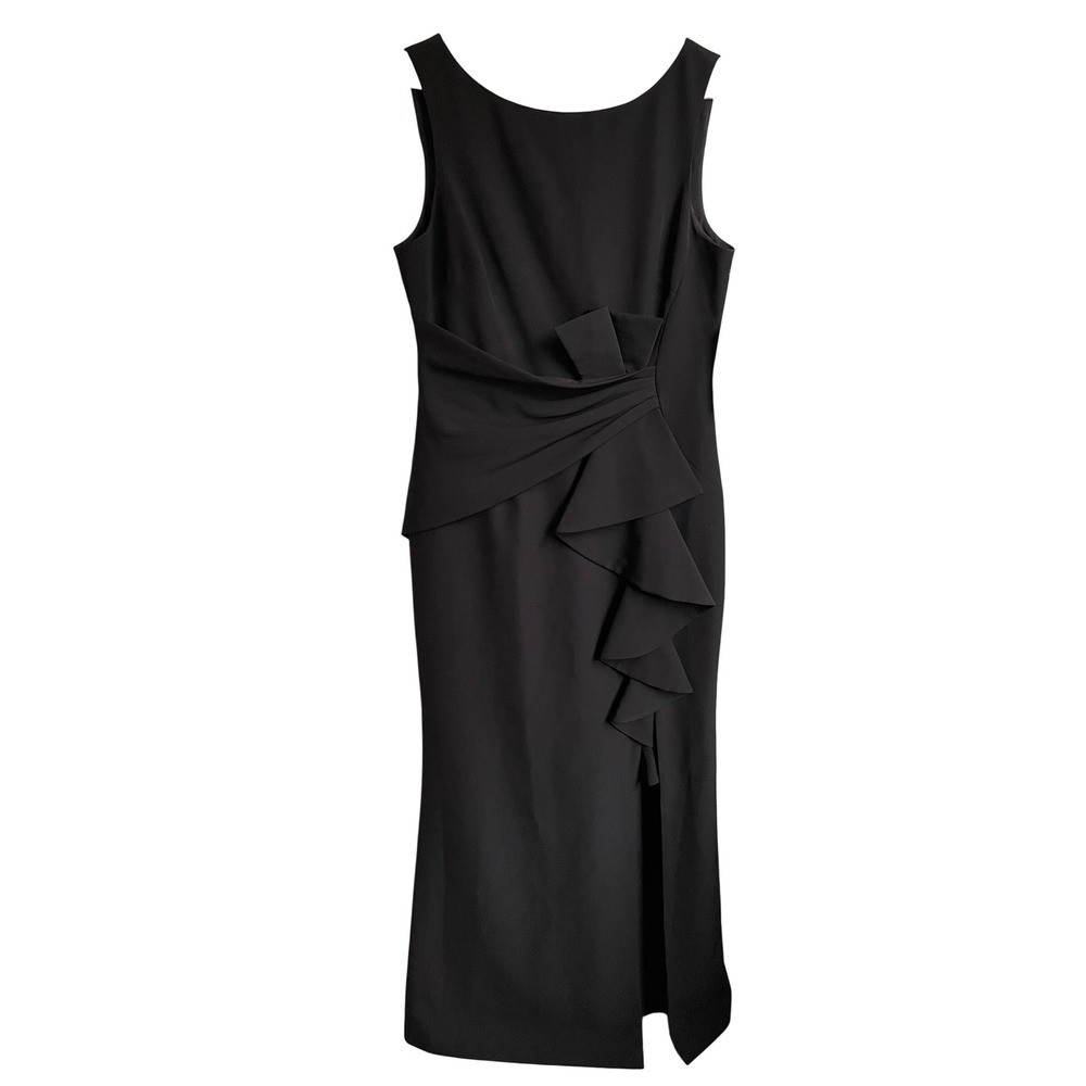 NWT Eliza J Ruffle Front Gown Black Sz 12 Sleeveless Formal Dress Slit Evening